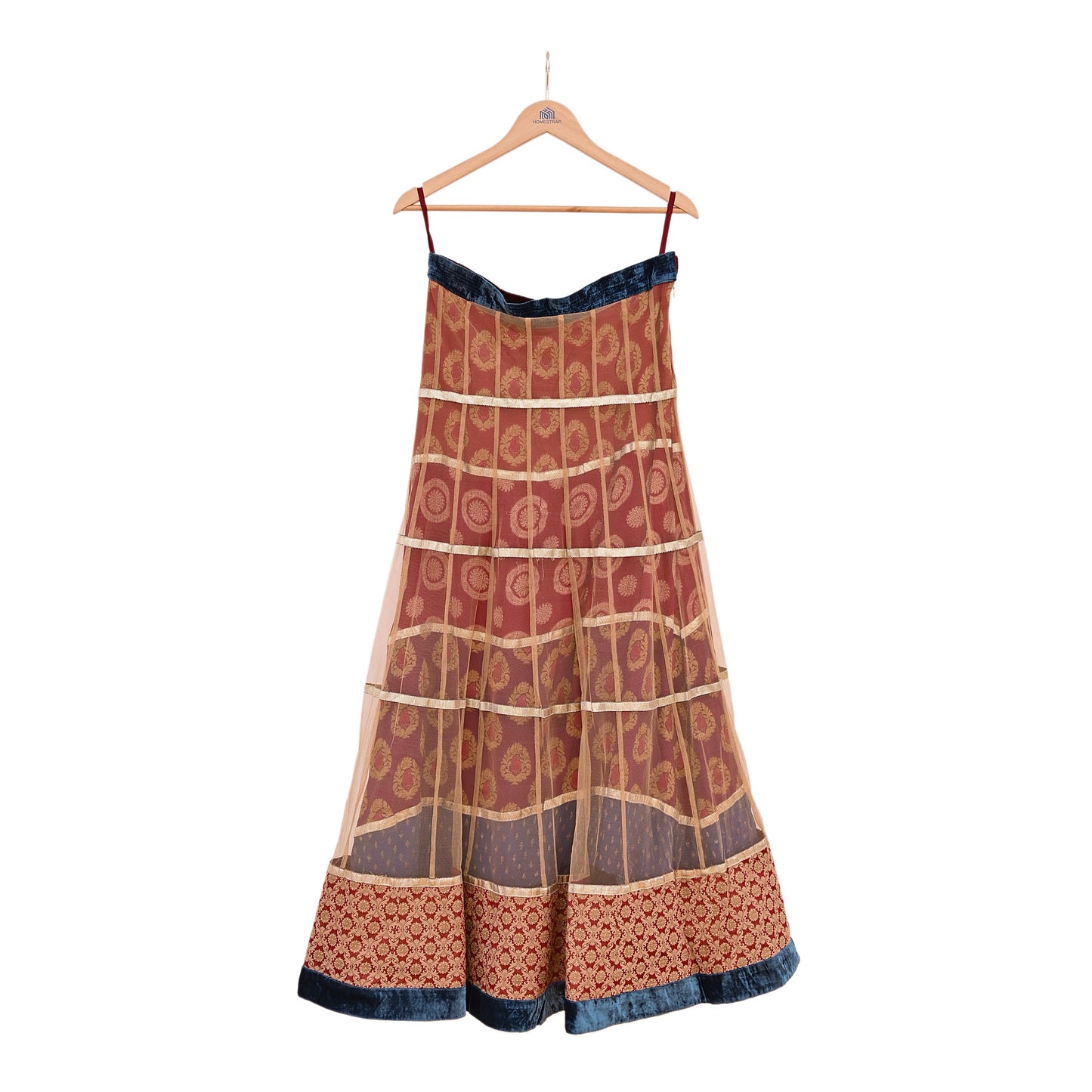 Indian Vintage Beige & Multi Net Hand Embroidered Skirt Bridal Party Wear Bollywood Lehenga Zardozi/ Dabka, Zari