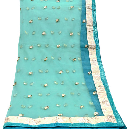 Indian Vintage Green Pure Georgette Silk Net/Mesh Hand Embroidered Lehenga 2pcs Set Bridal Party Wear Dupatta Bollywood Lehenga