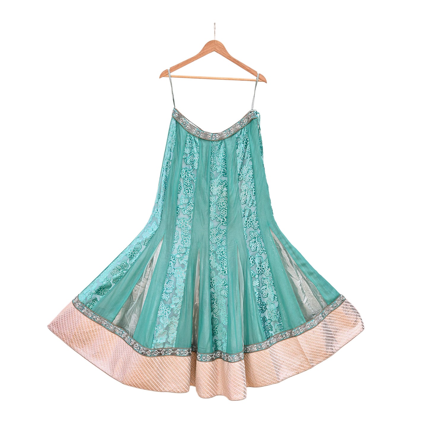 Indian Vintage Green Pure Georgette Silk Net/Mesh Hand Embroidered Lehenga 2pcs Set Bridal Party Wear Dupatta Bollywood Lehenga