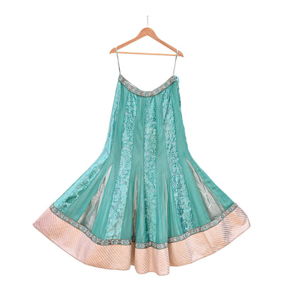 Indian Vintage Green Pure Georgette Silk Net/Mesh Hand Embroidered Lehenga 2pcs Set Bridal Party Wear Dupatta Bollywood Lehenga