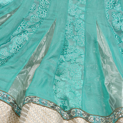 Indian Vintage Green Pure Georgette Silk Net/Mesh Hand Embroidered Lehenga 2pcs Set Bridal Party Wear Dupatta Bollywood Lehenga