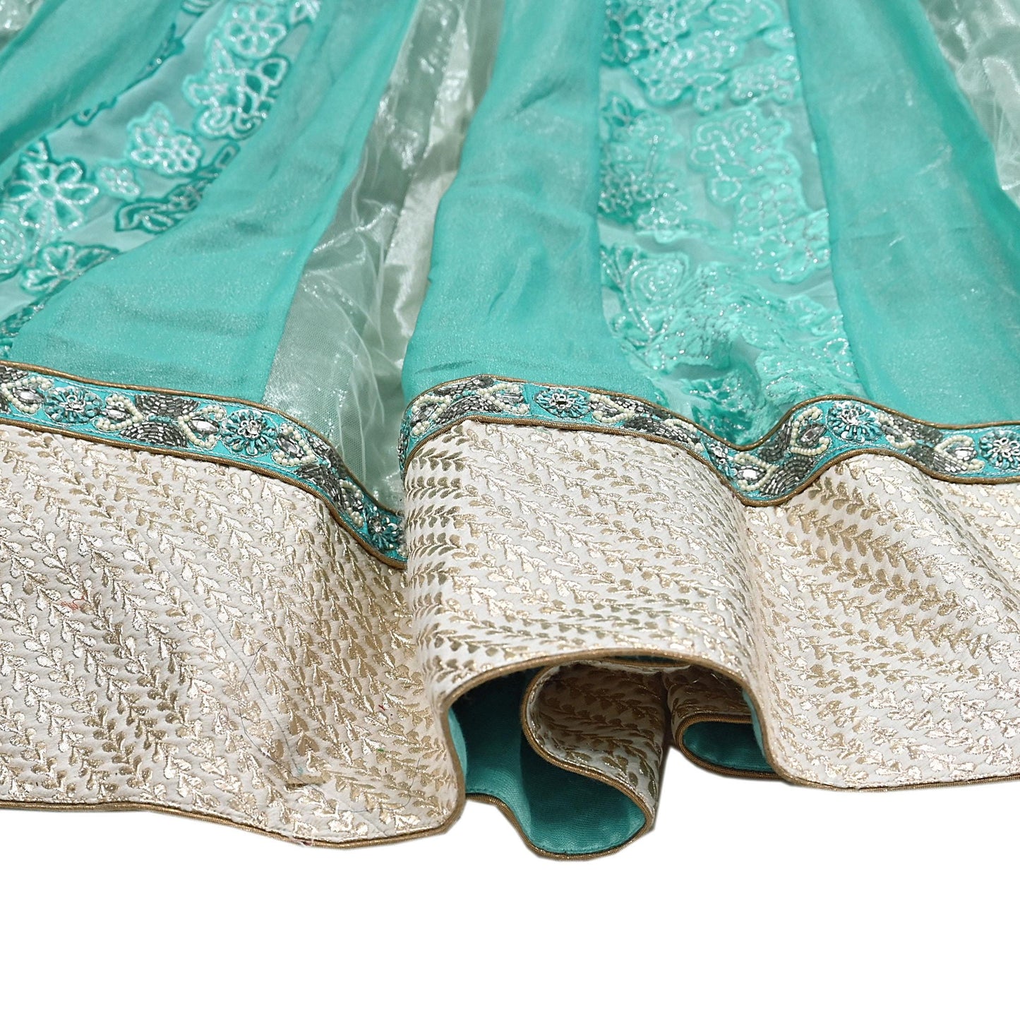 Indian Vintage Sage Green Pure Georgette Silk Hand Embroidered Skirt Bridal Party Wear Bollywood Lehenga Zardozi/ Dabka, Zari