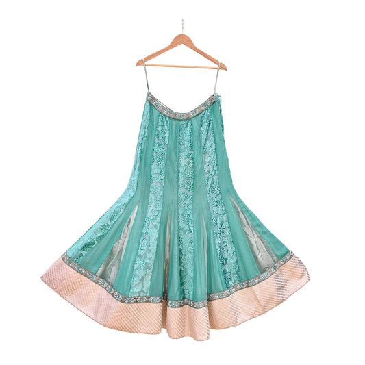 Indian Vintage Sage Green Pure Georgette Silk Hand Embroidered Skirt Bridal Party Wear Bollywood Lehenga Zardozi/ Dabka, Zari