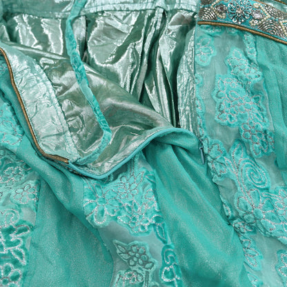 Indian Vintage Sage Green Pure Georgette Silk Hand Embroidered Skirt Bridal Party Wear Bollywood Lehenga Zardozi/ Dabka, Zari