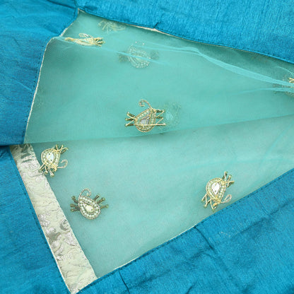 Indian Vintage Heavy Dupatta Green Net Mesh Long Stole Hand Embroidered Scarves Wedding/Party Wear