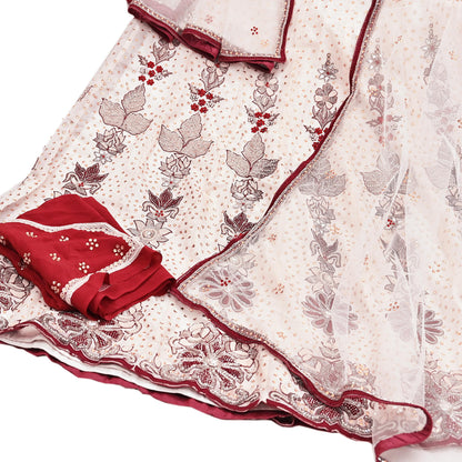 Indian Vintage Pure Georgette Silk Net/Mesh Hand Embroidered Lehenga 3pcs Set Bridal Party Wear With Blouse/Dupatta Bollywood Lehenga