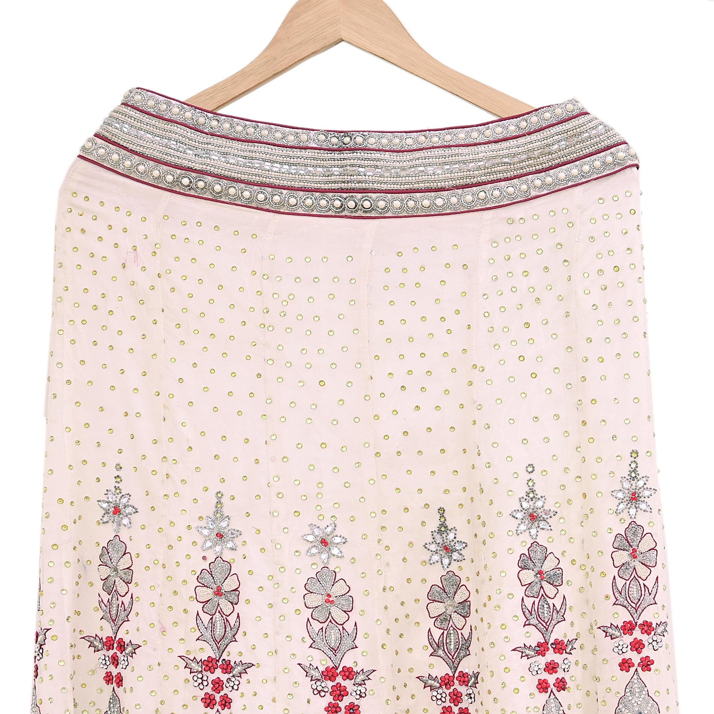 Indian Vintage White Pure Georgette Silk Hand Embroidered Skirt Bridal Party Wear Bollywood Lehenga Zardozi/ Dabka, Zari
