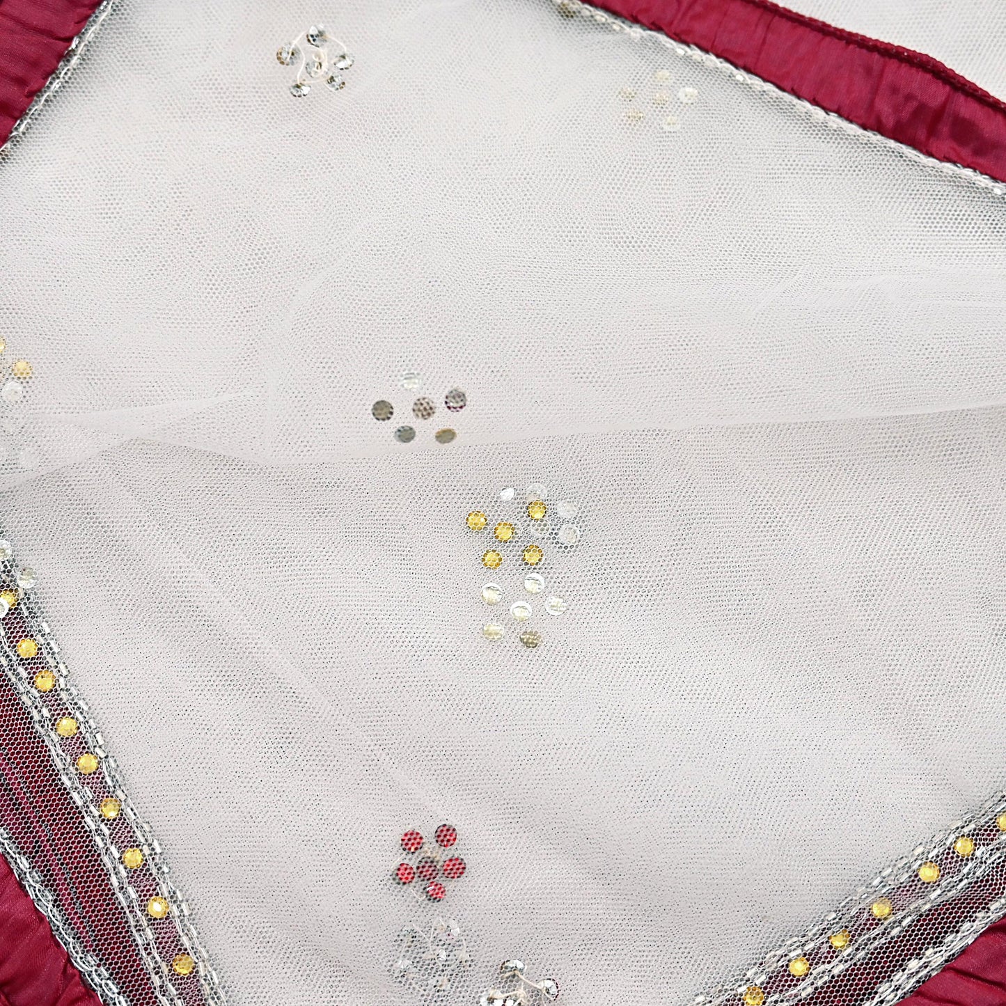 Indian Vintage Heavy Bridal Dupatta White Net Mesh Long Stole Hand Embroidered Scarves  Patti Wedding/Party Wear