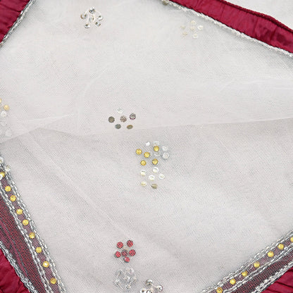 Indian Vintage Heavy Bridal Dupatta White Net Mesh Long Stole Hand Embroidered Scarves  Patti Wedding/Party Wear