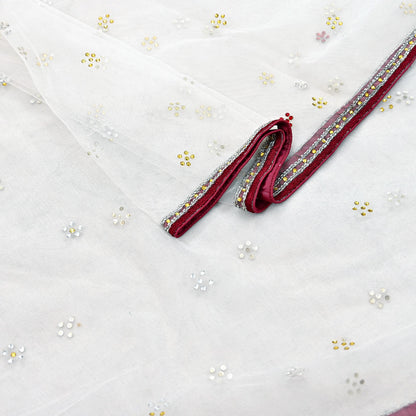 Indian Vintage Heavy Bridal Dupatta White Net Mesh Long Stole Hand Embroidered Scarves  Patti Wedding/Party Wear