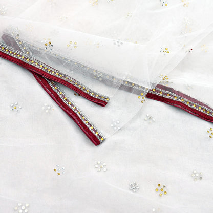 Indian Vintage Heavy Bridal Dupatta White Net Mesh Long Stole Hand Embroidered Scarves  Patti Wedding/Party Wear