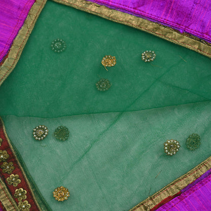 Indian Vintage Heavy Bridal Dupatta Green Net Mesh Long Stole Hand Embroidered Scarves  Patti Wedding/Party Wear