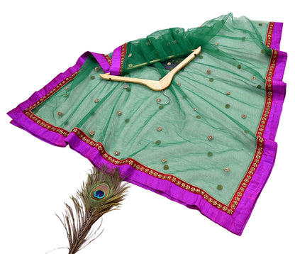 Indian Vintage Heavy Bridal Dupatta Green Net Mesh Long Stole Hand Embroidered Scarves  Patti Wedding/Party Wear