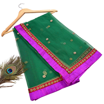 Indian Vintage Heavy Bridal Dupatta Green Net Mesh Long Stole Hand Embroidered Scarves  Patti Wedding/Party Wear