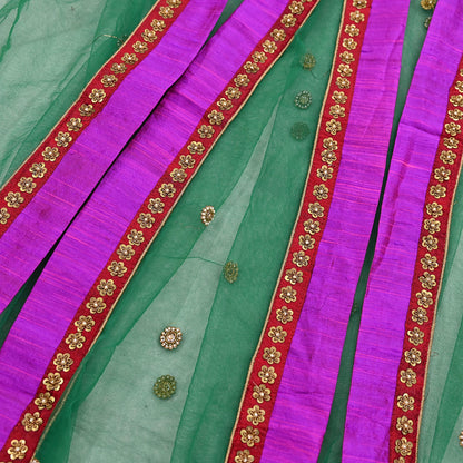 Indian Vintage Heavy Bridal Dupatta Green Net Mesh Long Stole Hand Embroidered Scarves  Patti Wedding/Party Wear