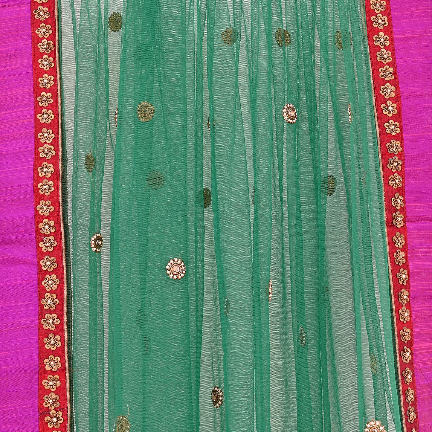 Indian Vintage Heavy Bridal Dupatta Green Net Mesh Long Stole Hand Embroidered Scarves  Patti Wedding/Party Wear