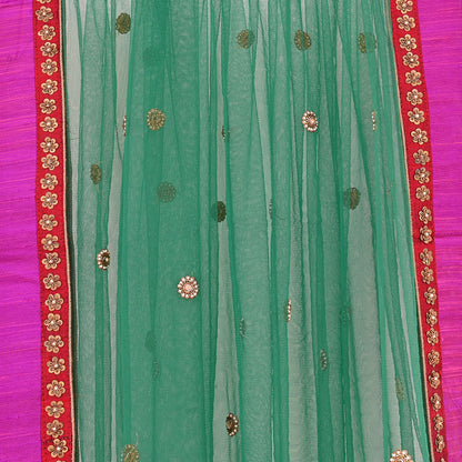 Indian Vintage Heavy Bridal Dupatta Green Net Mesh Long Stole Hand Embroidered Scarves  Patti Wedding/Party Wear