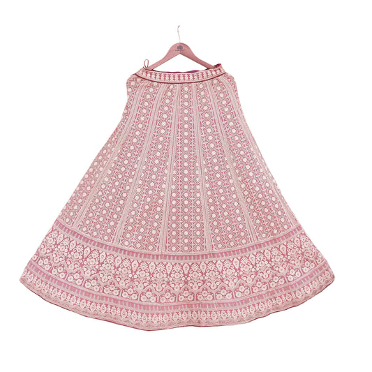 Indian Vintage Pink Pure Georgette Silk Embroidered Skirt Bridal Party Wear Bollywood Lehenga