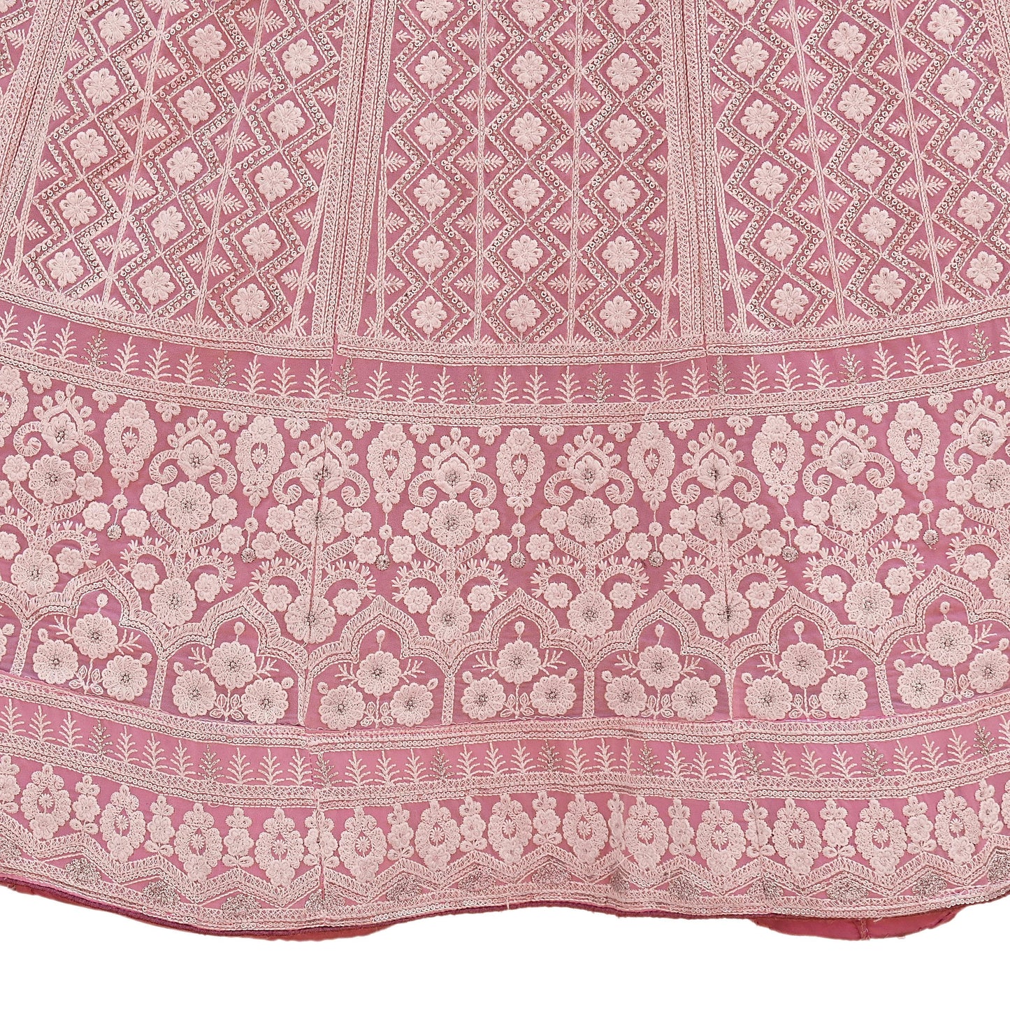 Indian Vintage Pink Pure Georgette Silk Embroidered Skirt Bridal Party Wear Bollywood Lehenga