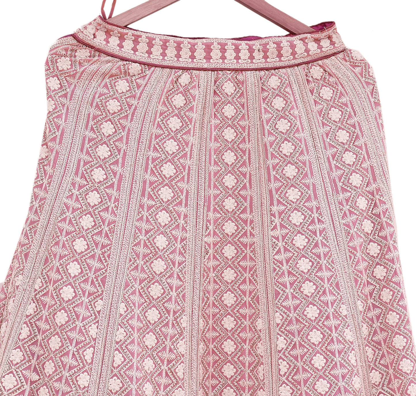 Indian Vintage Pink Pure Georgette Silk Embroidered Skirt Bridal Party Wear Bollywood Lehenga