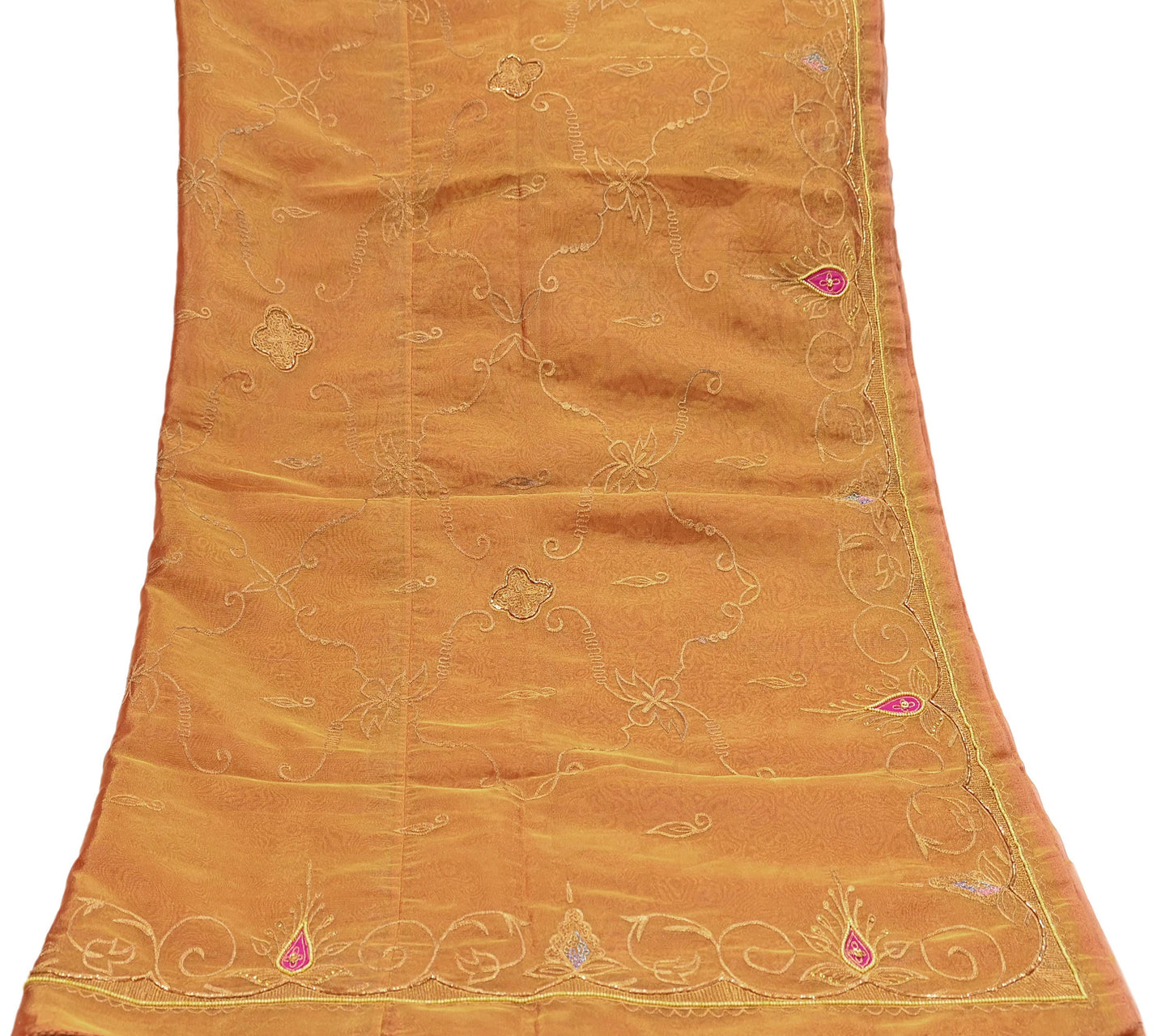 Indian Vintage Heavy Golden Pure Tissue Silk Hand Embroidered Lehenga/Dupatta party Wear Zardozi/ Dabka, Zari