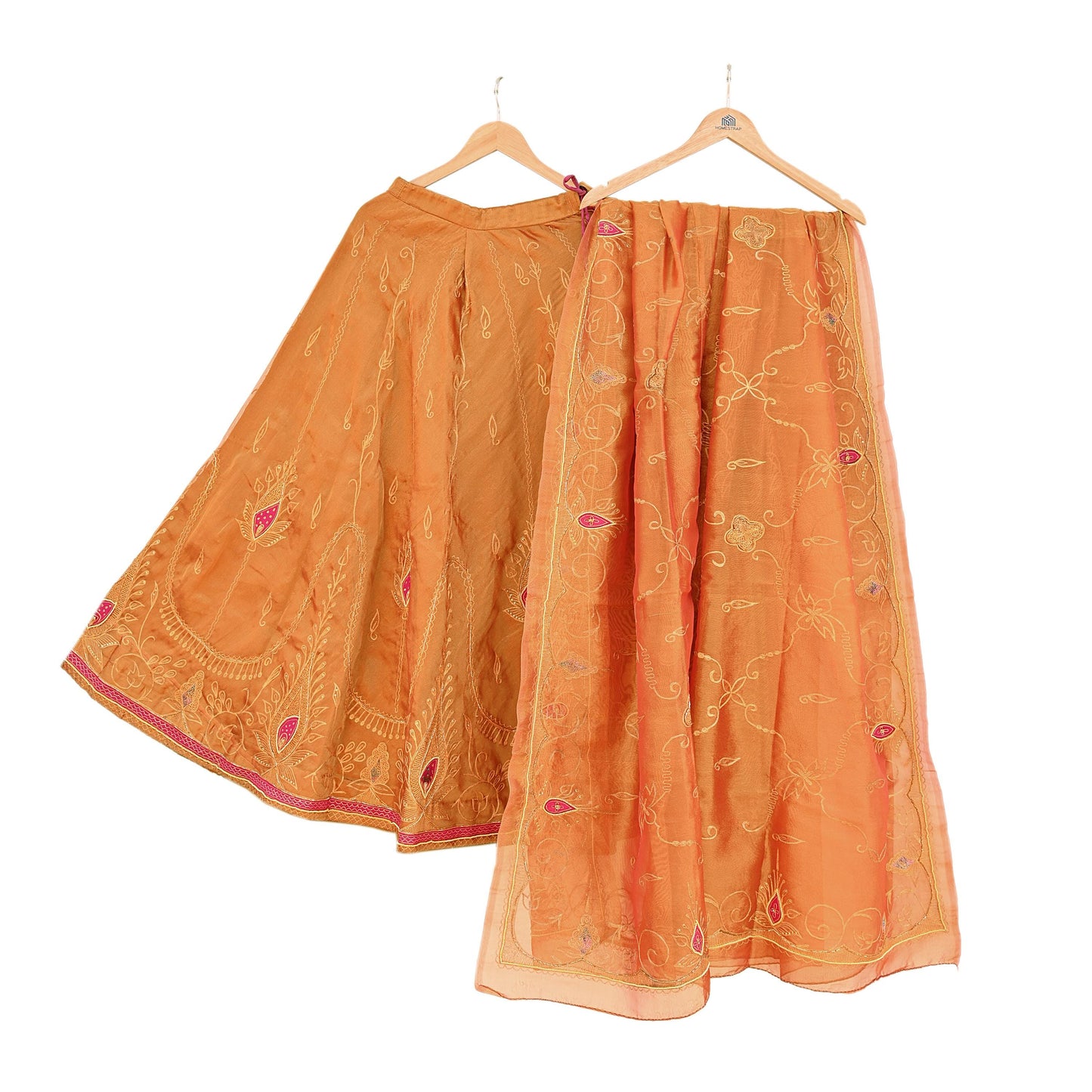 Indian Vintage Heavy Golden Pure Tissue Silk Hand Embroidered Lehenga/Dupatta party Wear Zardozi/ Dabka, Zari