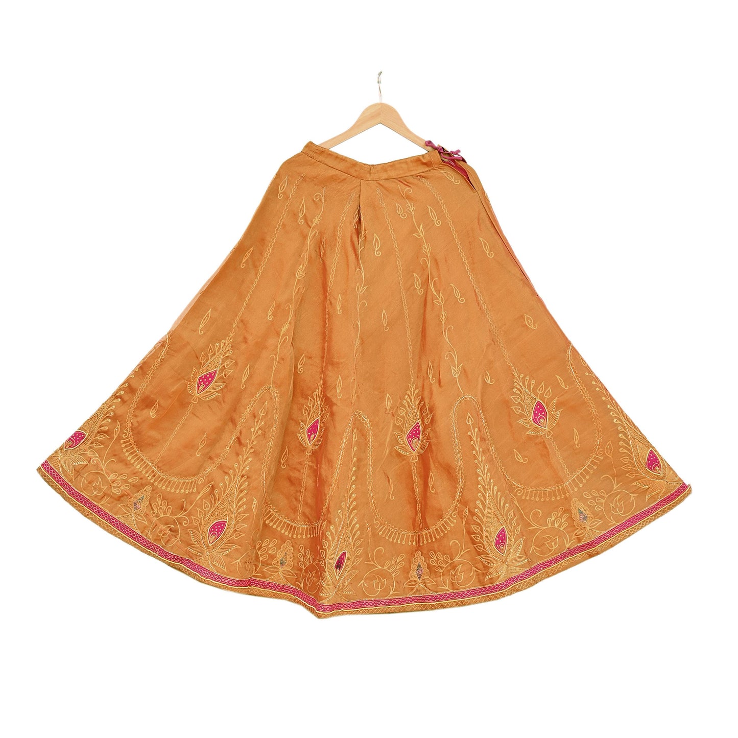 Indian Vintage Heavy Golden Pure Tissue Silk Hand Embroidered Lehenga/Dupatta party Wear Zardozi/ Dabka, Zari