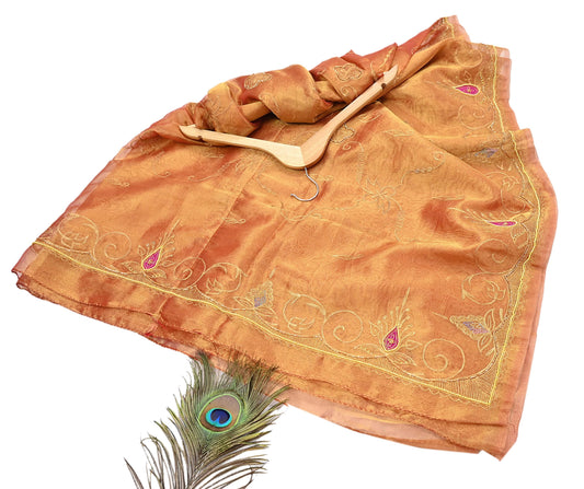 Indian Vintage Heavy Bridal Dupatta Golden Pure Tissue Silk Long Stole Hand Embroidered Scarves Zari Zardozi/Dabka Wedding/party wear hijab