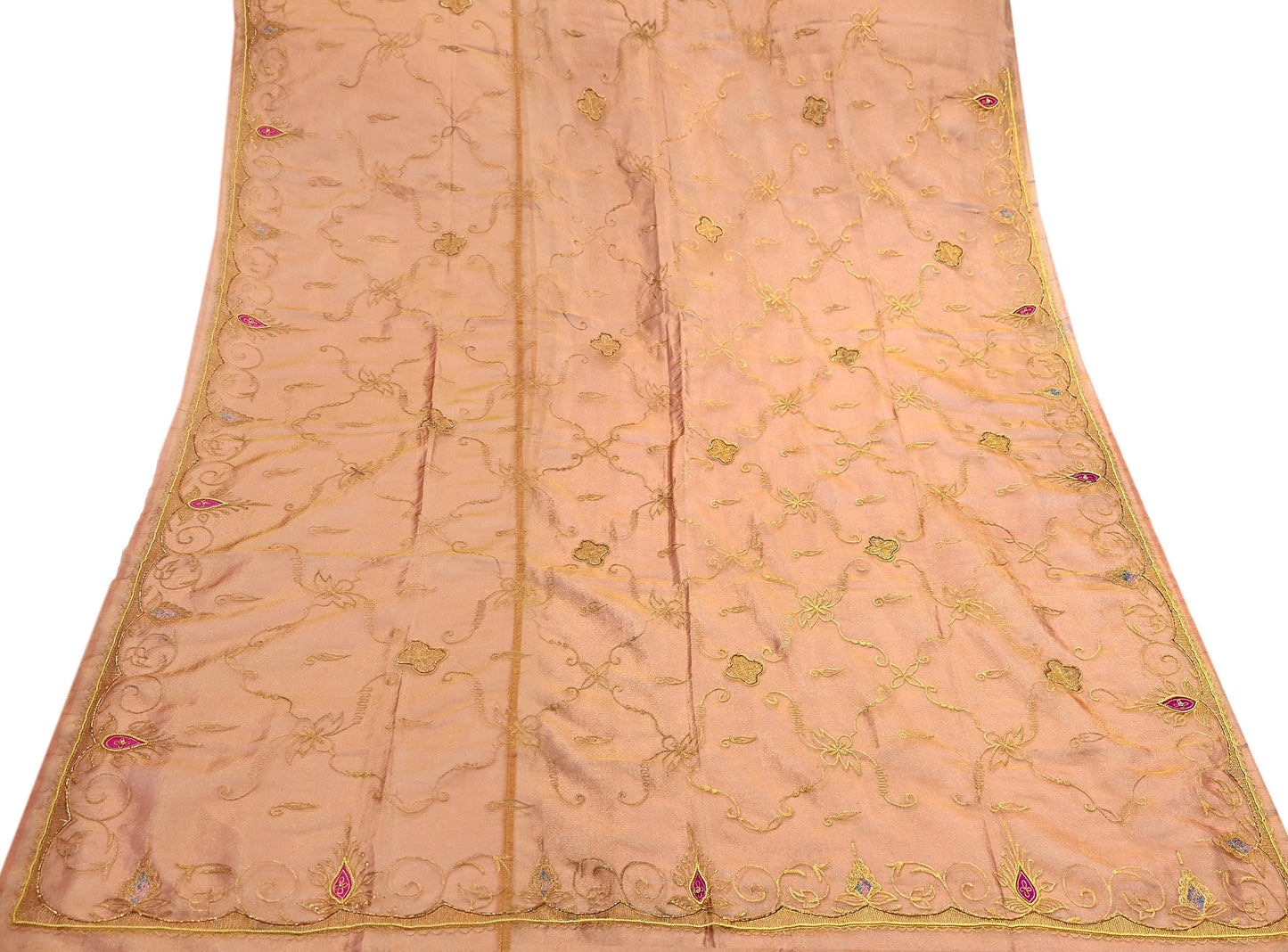 Indian Vintage Heavy Bridal Dupatta Golden Pure Tissue Silk Long Stole Hand Embroidered Scarves Zari Zardozi/Dabka Wedding/party wear hijab