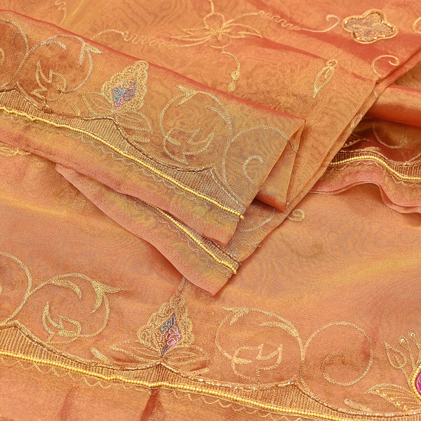 Indian Vintage Heavy Bridal Dupatta Golden Pure Tissue Silk Long Stole Hand Embroidered Scarves Zari Zardozi/Dabka Wedding/party wear hijab