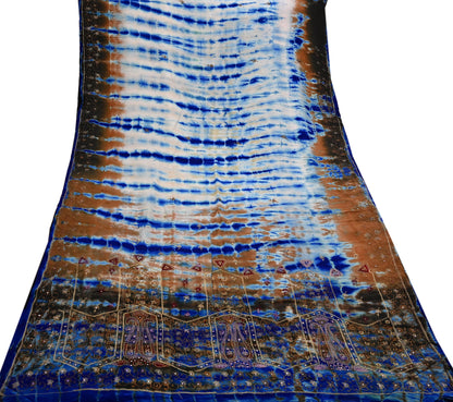 Indian Vintage Saree Pure Crepe Silk Hand Embroidered Tie-Dye Sari Fabric 6yard Sewing Craft Fabric Ethnic Dressmaking Crafting Zardozi Zari