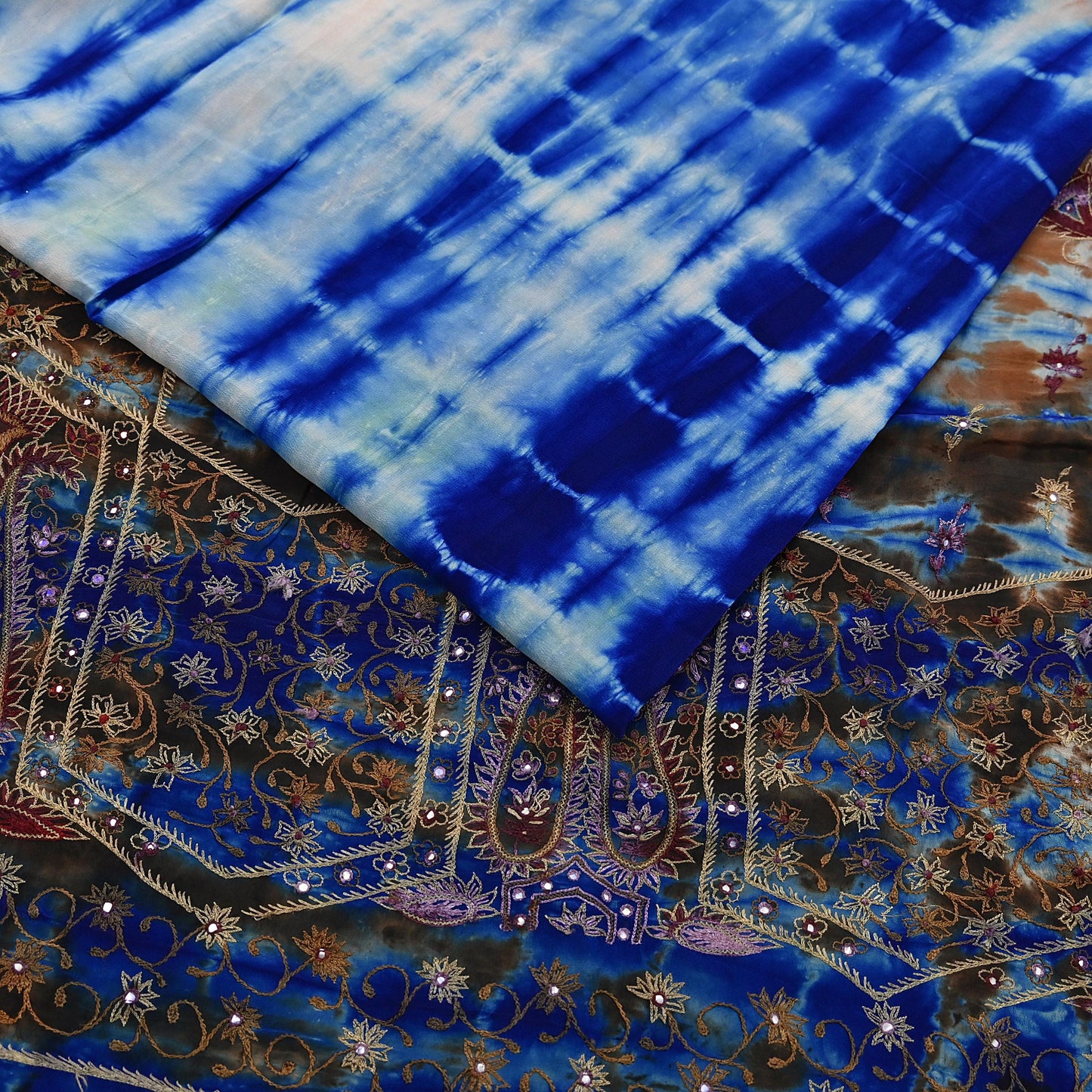 Indian Vintage Saree Pure Crepe Silk Hand Embroidered Tie-Dye Sari Fabric 6yard Sewing Craft Fabric Ethnic Dressmaking Crafting Zardozi Zari