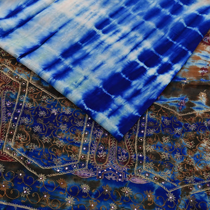 Indian Vintage Saree Pure Crepe Silk Hand Embroidered Tie-Dye Sari Fabric 6yard Sewing Craft Fabric Ethnic Dressmaking Crafting Zardozi Zari