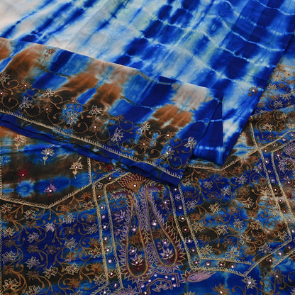 Indian Vintage Saree Pure Crepe Silk Hand Embroidered Tie-Dye Sari Fabric 6yard Sewing Craft Fabric Ethnic Dressmaking Crafting Zardozi Zari