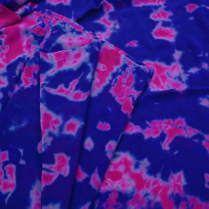 Indian Vintage Pink & Blue Saree Pure Georgette Silk Leheria Tie-dye Printed Sari Craft Fabric Sewing 5Yard Soft Light Sari Dress Making
