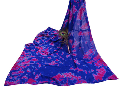 Indian Vintage Pink & Blue Saree Pure Georgette Silk Leheria Tie-dye Printed Sari Craft Fabric Sewing 5Yard Soft Light Sari Dress Making