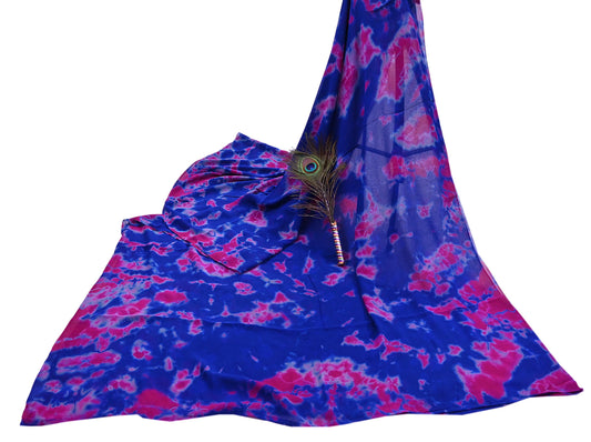 Indian Vintage Pink & Blue Saree Pure Georgette Silk Leheria Tie-dye Printed Sari Craft Fabric Sewing 5Yard Soft Light Sari Dress Making
