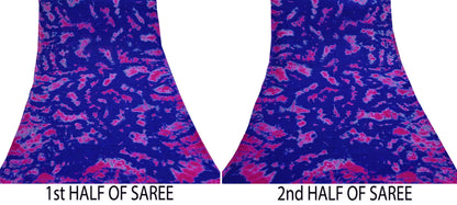 Indian Vintage Pink & Blue Saree Pure Georgette Silk Leheria Tie-dye Printed Sari Craft Fabric Sewing 5Yard Soft Light Sari Dress Making