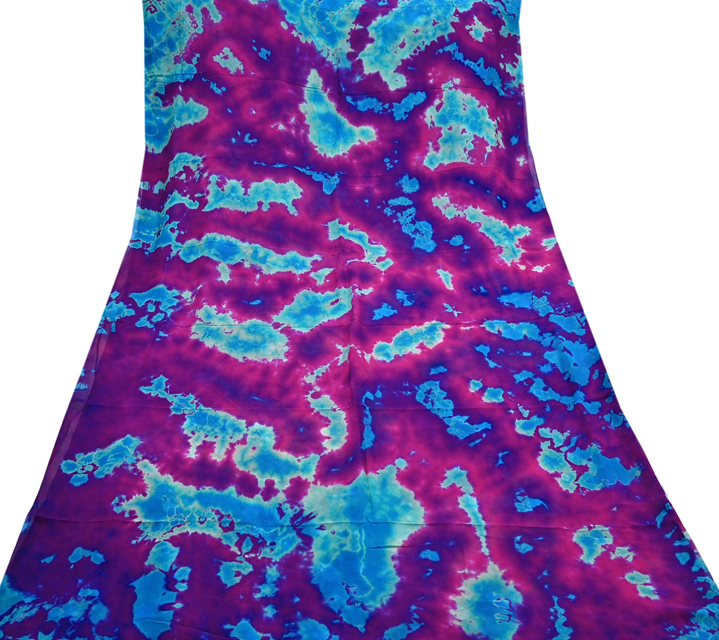 Indian Vintage Purple & Blue Saree Pure Georgette Silk Leheria Tie-dye Printed Sari Craft Fabric Sewing 5Yard Soft Light Sari Dress Making