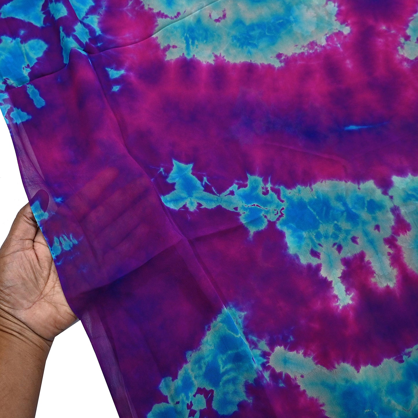 Indian Vintage Purple & Blue Saree Pure Georgette Silk Leheria Tie-dye Printed Sari Craft Fabric Sewing 5Yard Soft Light Sari Dress Making