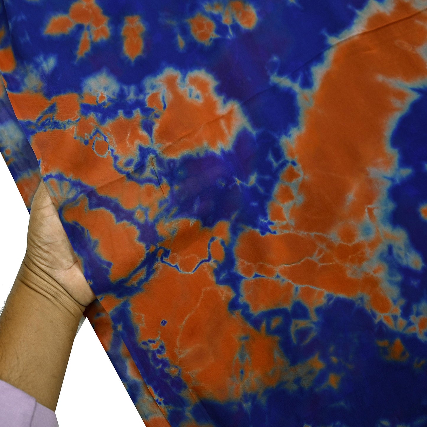 Indian Vintage Orange & Blue Saree Pure Georgette Silk Leheria Tie-dye Printed Sari Craft Fabric Sewing 5Yard Soft Light Sari Dress Making