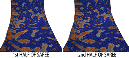 Indian Vintage Orange & Blue Saree Pure Georgette Silk Leheria Tie-dye Printed Sari Craft Fabric Sewing 5Yard Soft Light Sari Dress Making