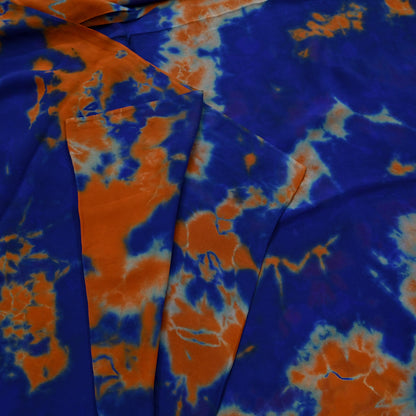 Indian Vintage Orange & Blue Saree Pure Georgette Silk Leheria Tie-dye Printed Sari Craft Fabric Sewing 5Yard Soft Light Sari Dress Making