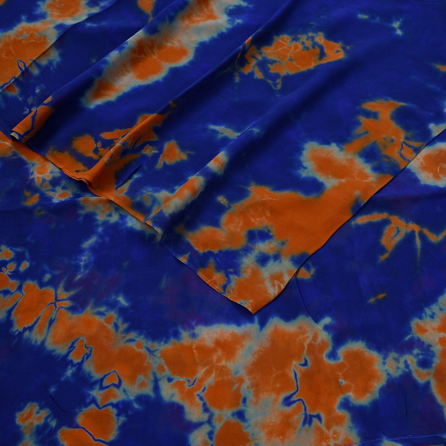 Indian Vintage Orange & Blue Saree Pure Georgette Silk Leheria Tie-dye Printed Sari Craft Fabric Sewing 5Yard Soft Light Sari Dress Making
