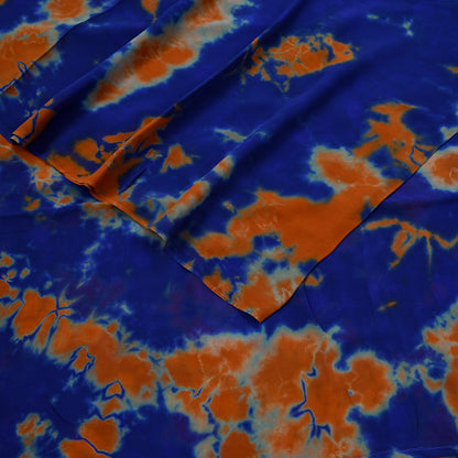 Indian Vintage Orange & Blue Saree Pure Georgette Silk Leheria Tie-dye Printed Sari Craft Fabric Sewing 5Yard Soft Light Sari Dress Making