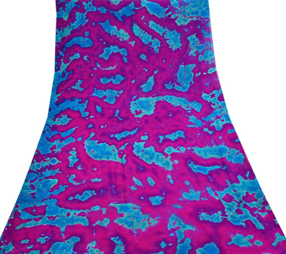 Indian Vintage Purple & Blue Saree Pure Georgette Silk Leheria Tie-dye Printed Sari Craft Fabric Sewing 5Yard Soft Light Sari Dress Making