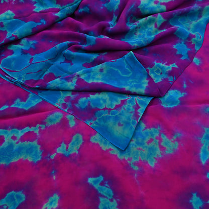 Indian Vintage Purple & Blue Saree Pure Georgette Silk Leheria Tie-dye Printed Sari Craft Fabric Sewing 5Yard Soft Light Sari Dress Making