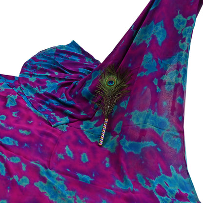 Indian Vintage Purple & Blue Saree Pure Georgette Silk Leheria Tie-dye Printed Sari Craft Fabric Sewing 5Yard Soft Light Sari Dress Making