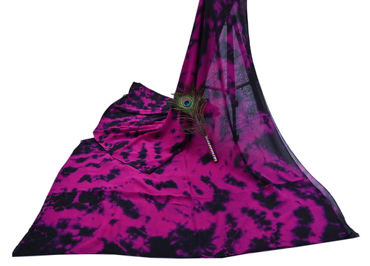 Indian Vintage Pink & Black Saree Pure Georgette Silk Leheria Tie-dye Printed Sari Craft Fabric Sewing 5Yd Soft Light Sari Dress Making