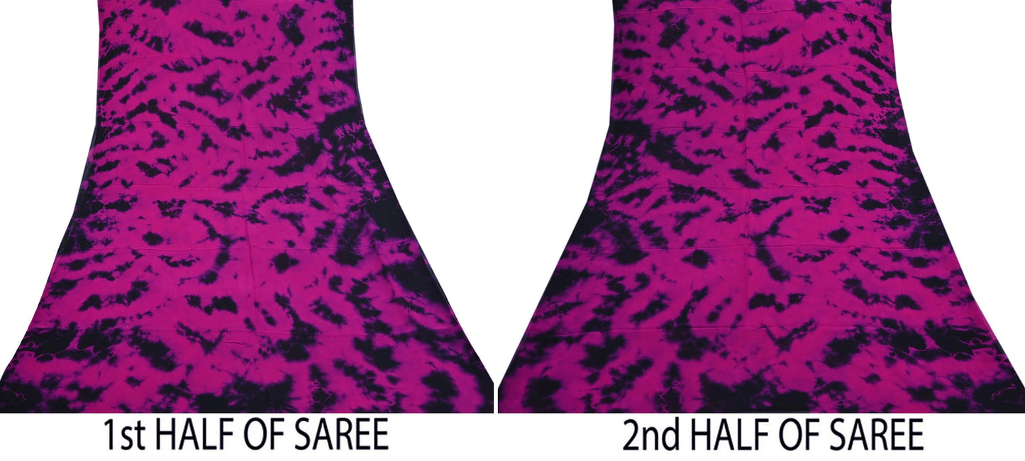 Indian Vintage Pink & Black Saree Pure Georgette Silk Leheria Tie-dye Printed Sari Craft Fabric Sewing 5Yd Soft Light Sari Dress Making